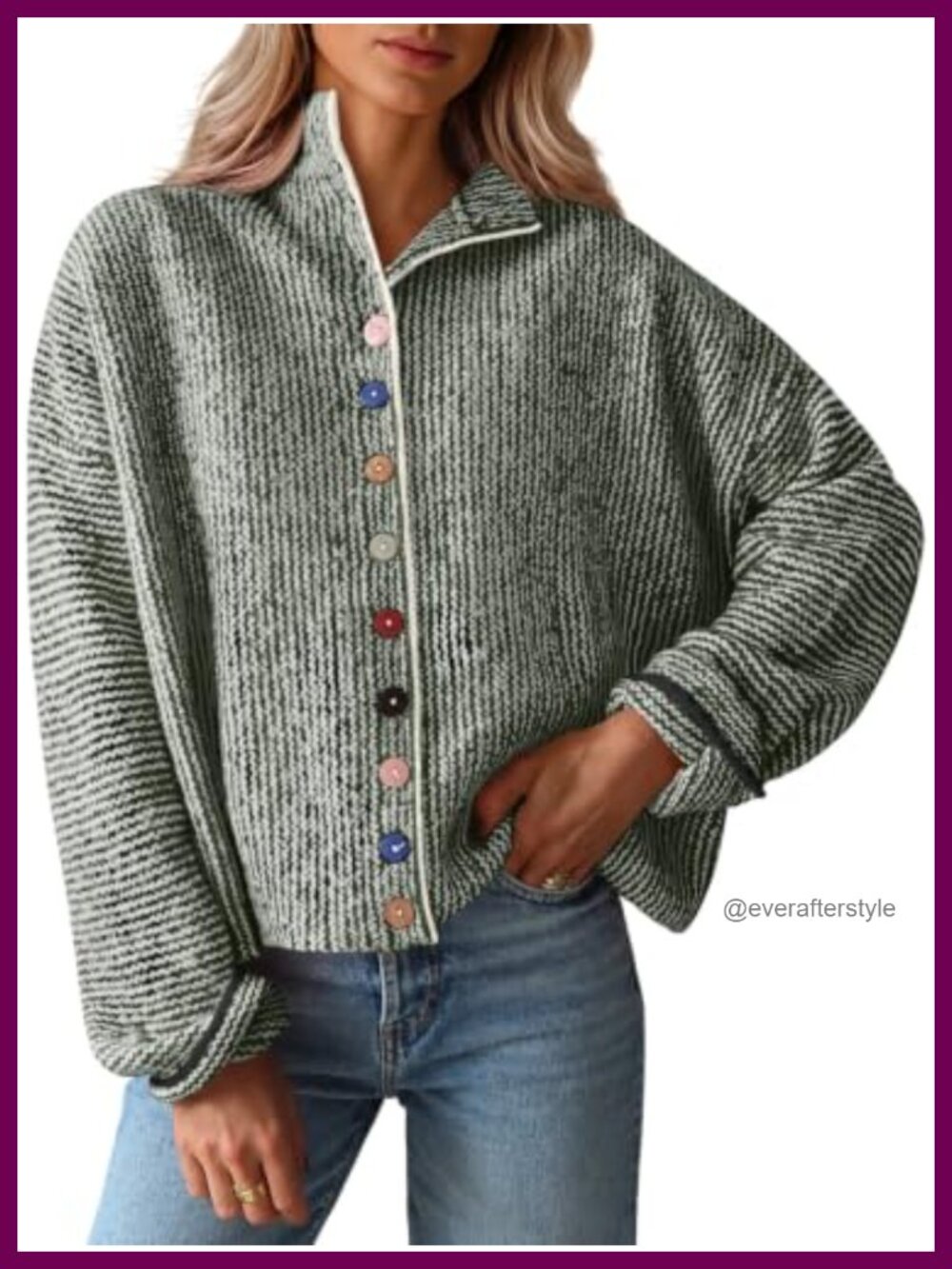 Striped Cardigan Sweaters Long Sleeve Knit Sweater Button Down